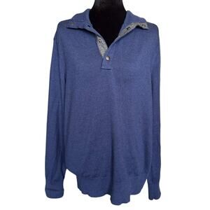 Banana Republic Mens Blue Merino Wool Button Henley Sweater Collared Neck Large